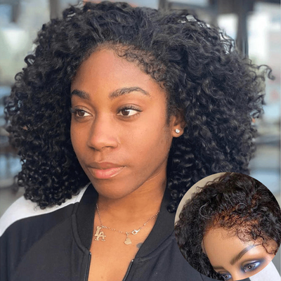 Type 4C Natural Edges Glueless Curly 13x4 Lace Human Hair Bob Wigs With Handmade Kinky Baby Hairline-Geeta Hair