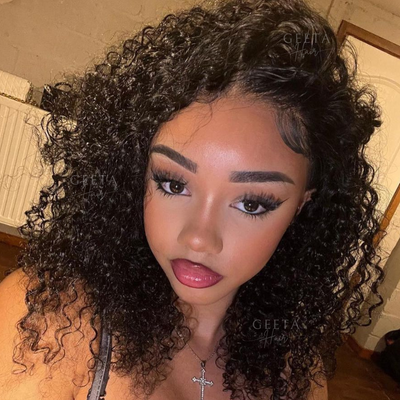 Geetahair Upgrade HD Lace Kinky Curly Bob Wig Black Color Undetectable Clear Lace Human Hair Bob Wigs