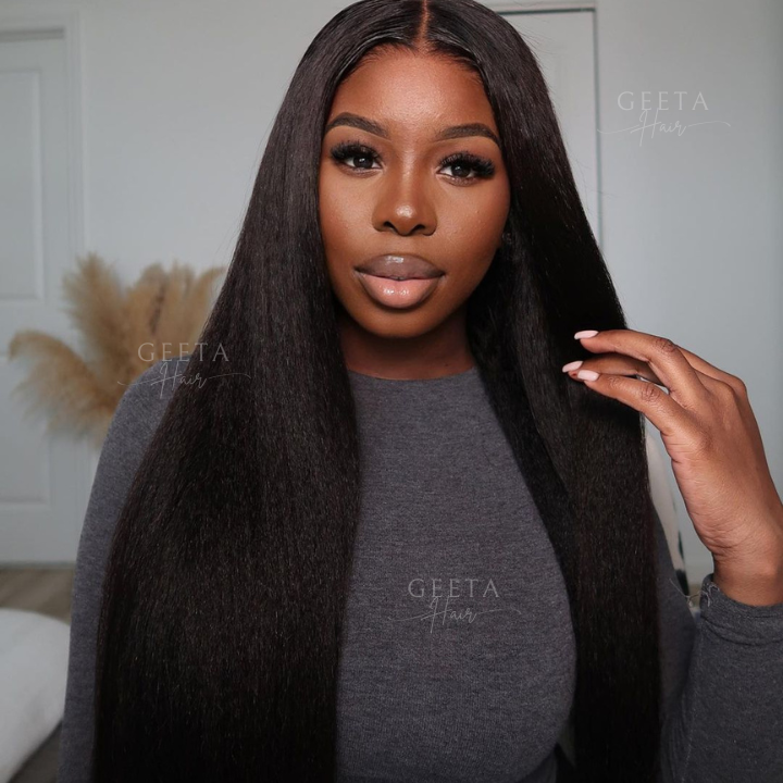 Geetahair Upgrade HD Lace Kinky Straight Wig Crystal Clear Lace Human Hair Wigs With Pre Plucked Natural Hairline