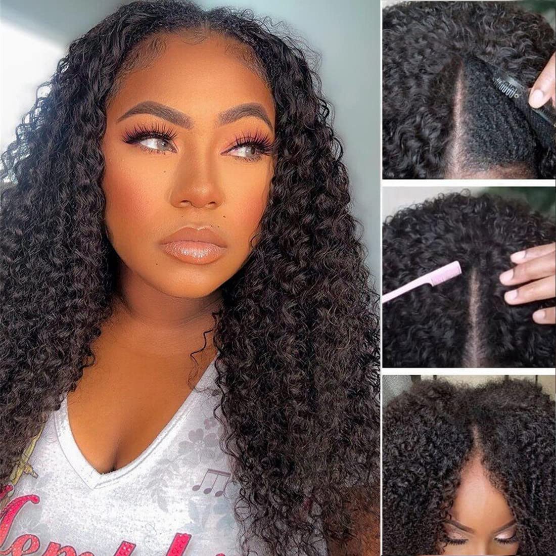 Bogo Sale: $169=V Part Curly 16" Wig + 10" Bob Straight Wig With Bangs