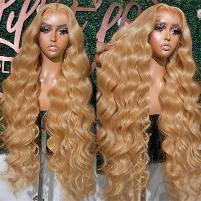 Glueless Honey Blonde Body Wave Lace Front Wig 13X4 HD Lace Front Wigs Human Hair 180 Density