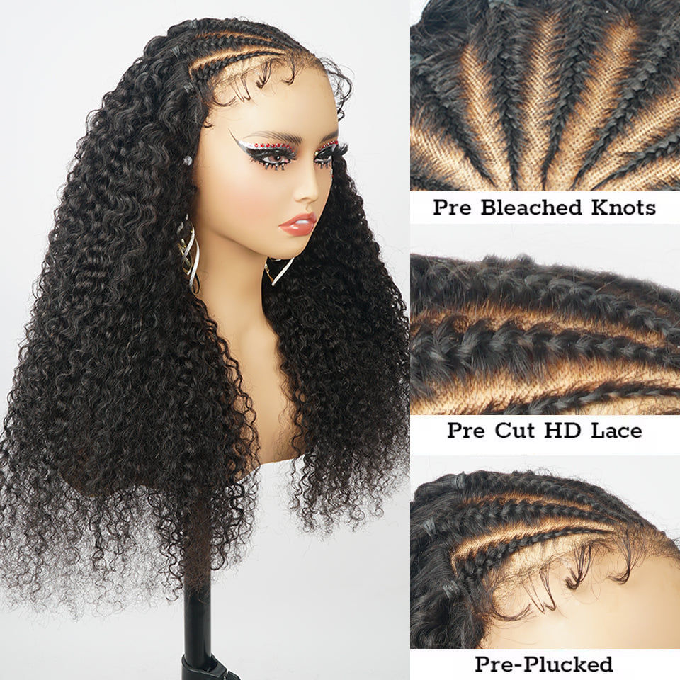 Ready And Go Glueless Pre Braided Wig Burmese Curl 7x5 Pre Cut Lace Human Hair Wigs Braided Lace Front Wigs