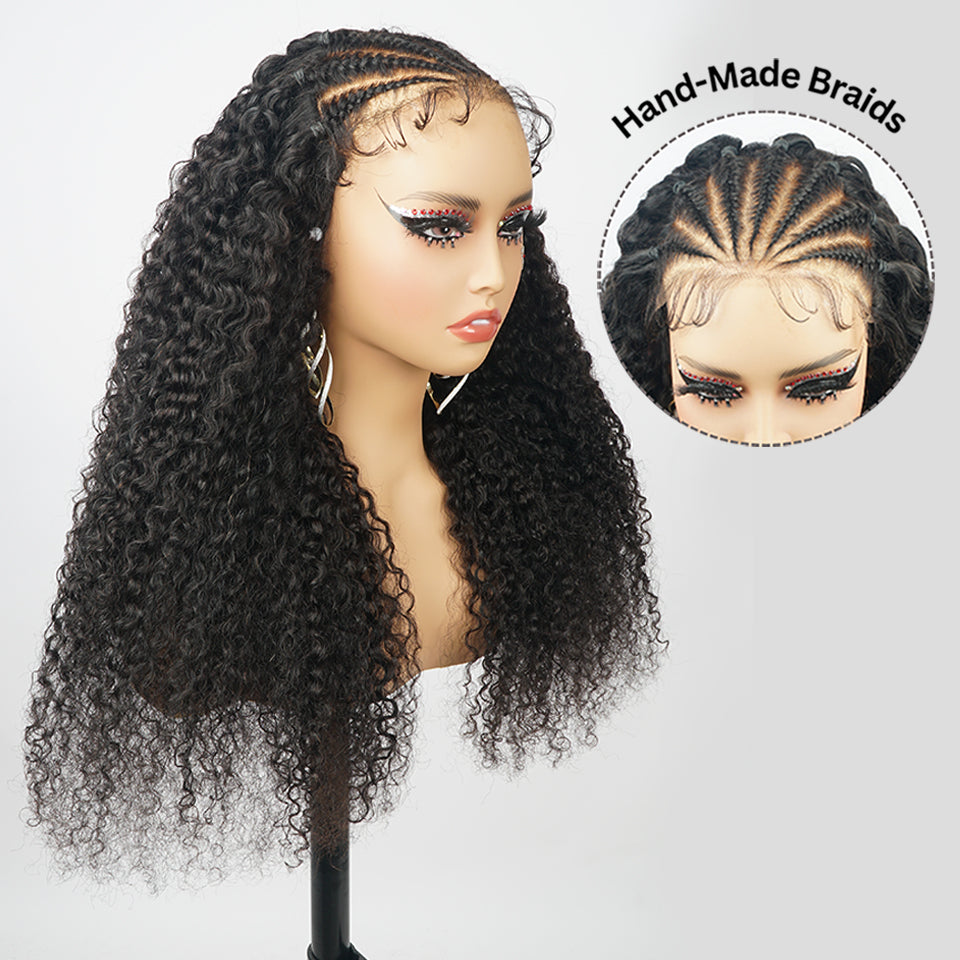 Ready And Go Glueless Pre Braided Wig Burmese Curl 7x5 Pre Cut Lace Human Hair Wigs Braided Lace Front Wigs