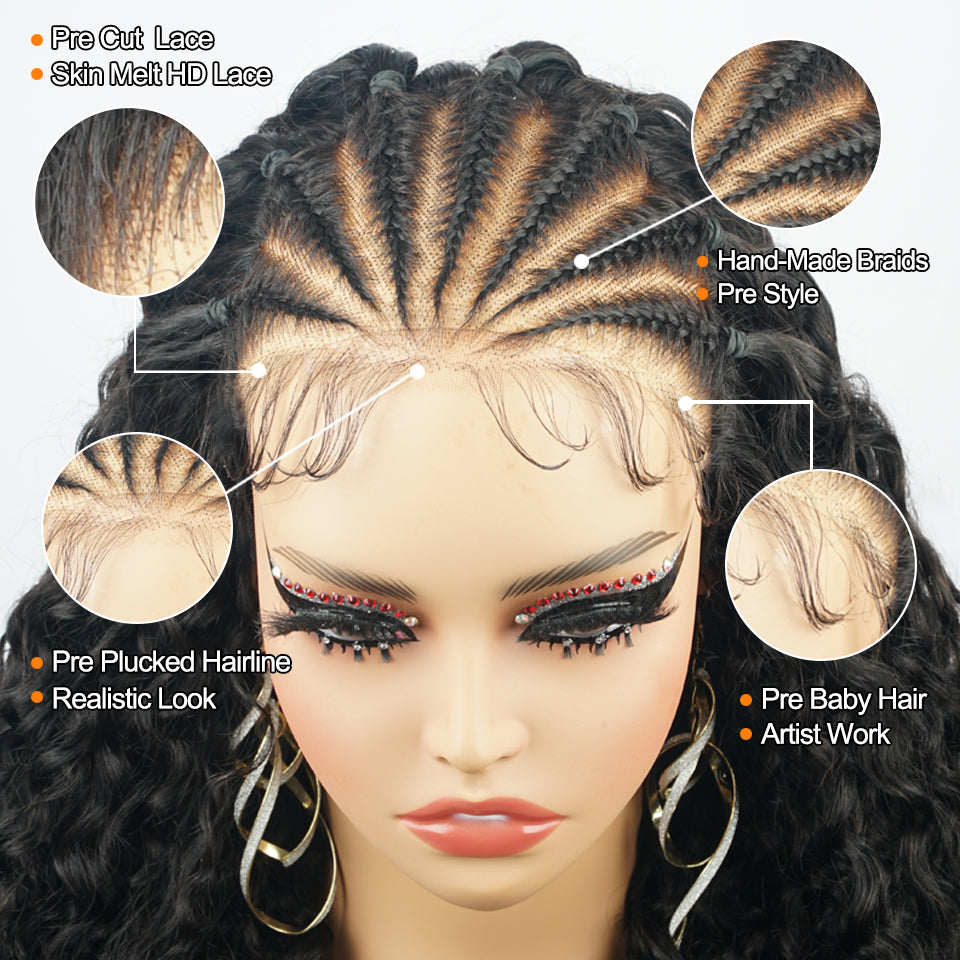 Ready And Go Glueless Pre Braided Wig Burmese Curl 7x5 Pre Cut Lace Human Hair Wigs Braided Lace Front Wigs