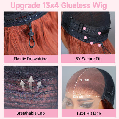 Geeta Reddish Brown Color 3D Body Wave 13x4 Lace Front Wig Put on and Go Invisi Drawstring Wig