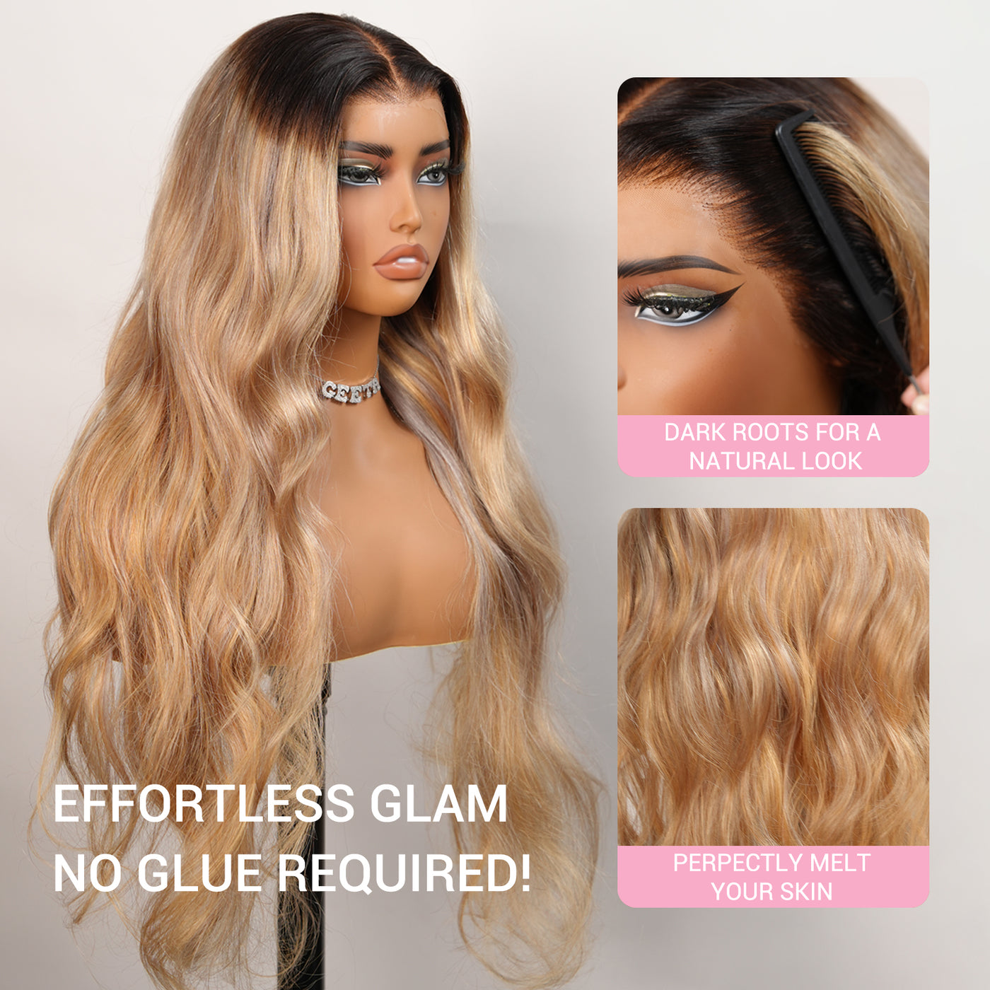 Effortless Glam No Glue Required With Dark Roots And Perfectly Melt Your Skin_detail