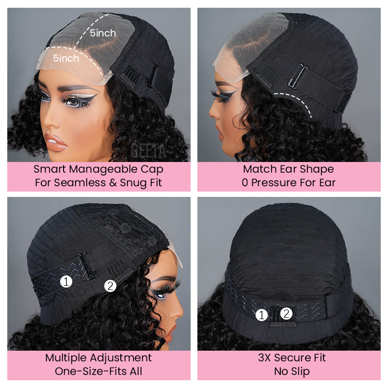 Geeta Curly 5x5 Lace Closure Side Part Glueless Short Bob Wig 100% Human Hair Flash Sale