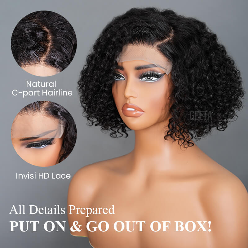 Geeta Curly 5x5 Lace Closure Side Part Glueless Short Bob Wig 100% Human Hair Flash Sale