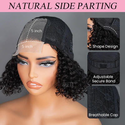 Geeta Curly 5x5 Lace Closure Side Part Glueless Short Bob Wig 100% Human Hair Flash Sale