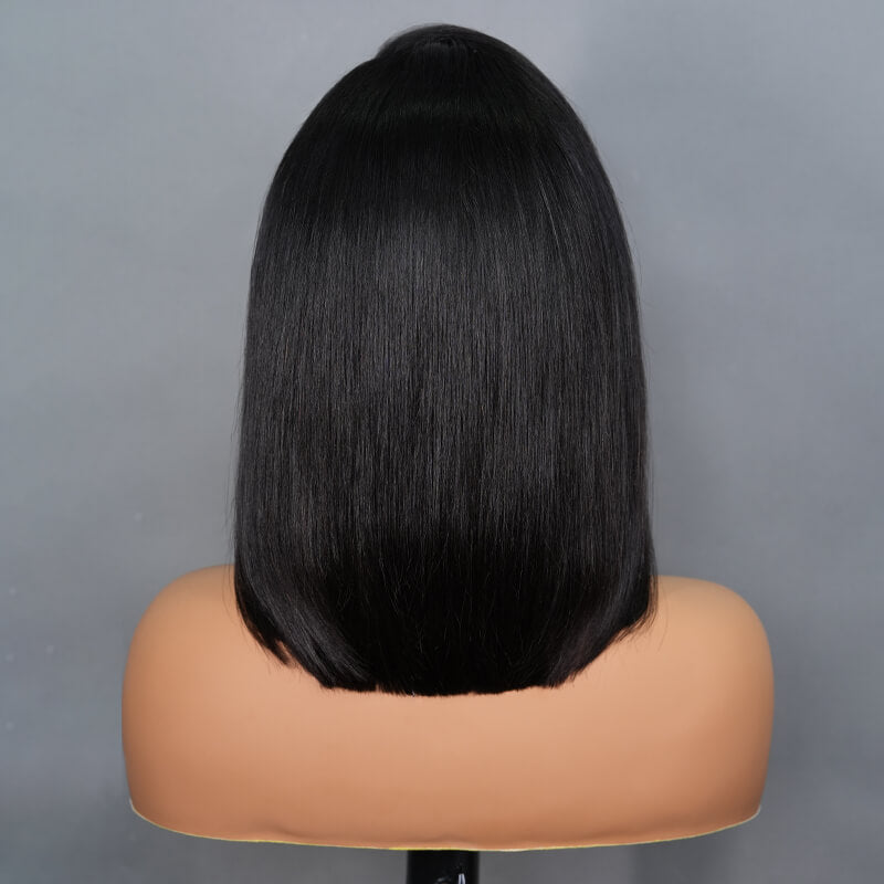 Sonderangebot Kurze glatte Perücken aus menschlichem Haar, ohne Kleber, C-förmige Bob-Perücke mit Seitenscheitel, Geeta Hair 