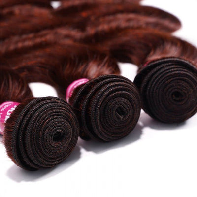 GeetaHair Reddish Brown Body Wave 3 Bundles With 4x4 Lace Closure 100% Real Human Hair Extensions - GeetaHair