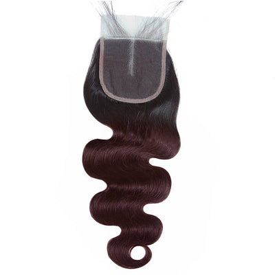 GeetaHair Brazilian Body Wave 3 Bundles With 4x4 Lace Closure Ombre Burgundy 100% Real Human Hair Extensions - GeetaHair