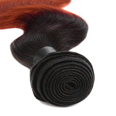 GeetaHair Ombre Ginger Body Wave 3 Bundles With 4x4 Lace Closure Ombre Orange 100% Real Human Hair Extensions - GeetaHair