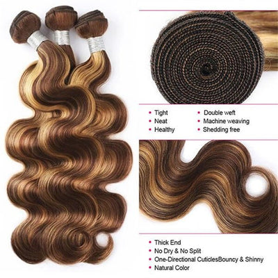 GeetaHair Highlight P4/27 Straight/Body Wave Human Hair 3 Bundles With 4x4 Lace Closure 100% Human Hair Extension Weaves - GeetaHair