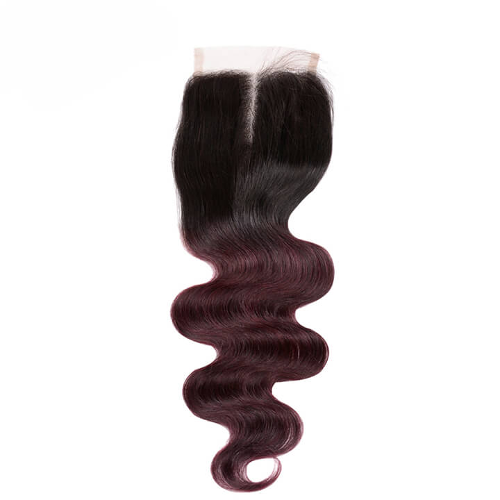 GeetaHair Brazilian Body Wave 3 Bundles With 4x4 Lace Closure Ombre Burgundy 100% Real Human Hair Extensions - GeetaHair