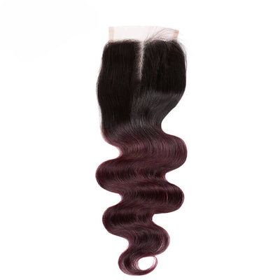 GeetaHair Brazilian Body Wave 3 Bundles With 4x4 Lace Closure Ombre Burgundy 100% Real Human Hair Extensions - GeetaHair