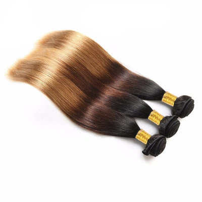GeetaHair Straight Blonde Human Hair 3 Bundles With 4x4 Lace Closure 3Tone (T1b427) 100% Human Hair Extension Weaves - GeetaHair
