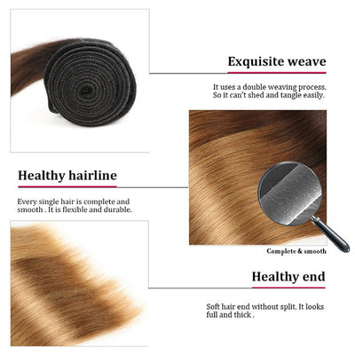 GeetaHair Straight Blonde Human Hair 3 Bundles With 4x4 Lace Closure 3Tone (T1b427) 100% Human Hair Extension Weaves - GeetaHair