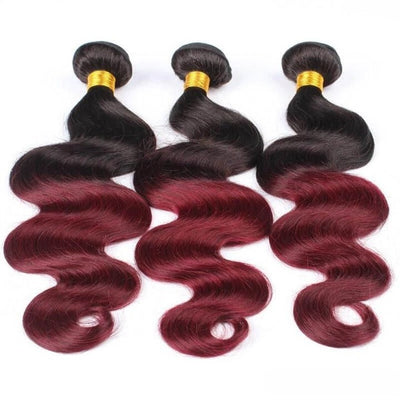 GeetaHair Ombre Burgundy Body Wave Human Hair 3 Bundles With 4x4 Lace Closure 1B99J 100% Human Hair Extension Weaves - GeetaHair