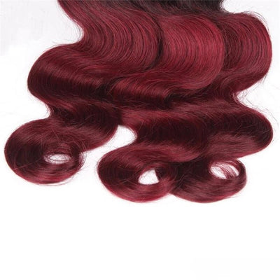 GeetaHair Ombre Burgundy Body Wave Human Hair 3 Bundles With 4x4 Lace Closure 1B99J 100% Human Hair Extension Weaves - GeetaHair
