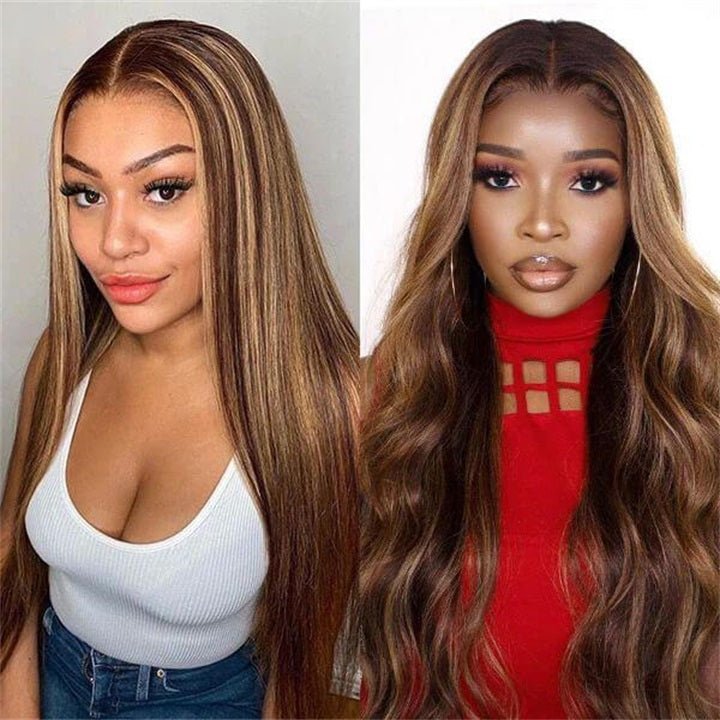 GeetaHair Highlight P4/27 Straight/Body Wave Human Hair 3 Bundles With 4x4 Lace Closure 100% Human Hair Extension Weaves - GeetaHair