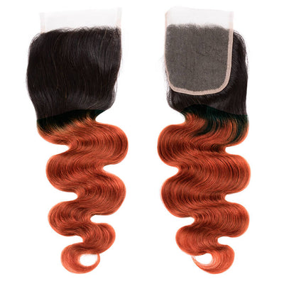 GeetaHair Ombre Ginger Body Wave 3 Bundles With 4x4 Lace Closure Ombre Orange 100% Real Human Hair Extensions - GeetaHair