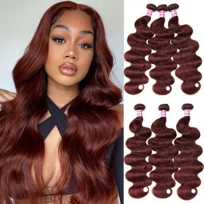 GeetaHair Reddish Brown Body Wave 3 Bundles With 4x4 Lace Closure 100% Real Human Hair Extensions - GeetaHair
