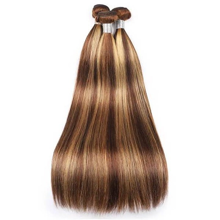 GeetaHair Highlight P4/27 Straight/Body Wave Human Hair 3 Bundles With 4x4 Lace Closure 100% Human Hair Extension Weaves - GeetaHair