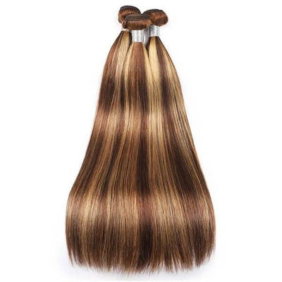 GeetaHair Highlight P4/27 Straight/Body Wave Human Hair 3 Bundles With 4x4 Lace Closure 100% Human Hair Extension Weaves - GeetaHair