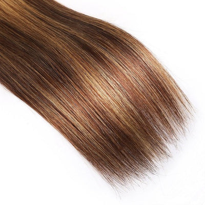 GeetaHair Highlight Brown Straight 3 Bundles With 4x4 Lace Closure Ombre Blonde 100% Real Human Hair Extensions - GeetaHair