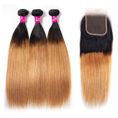 GeetaHair Ombre Blonde Straight/Body Wave 3 Bundles With 4x4 Lace Closure Unprocessed 100% Real Human Hair Extensions - GeetaHair