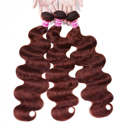 GeetaHair Reddish Brown Body Wave 3 Bundles With 4x4 Lace Closure 100% Real Human Hair Extensions - GeetaHair