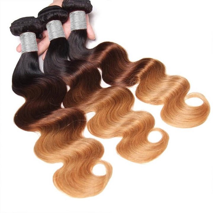 GeetaHair Ombre Blonde Body Wave Human Hair 3 Bundles With 4x4 Lace Closure 100% Human Hair Extension Weaves - GeetaHair