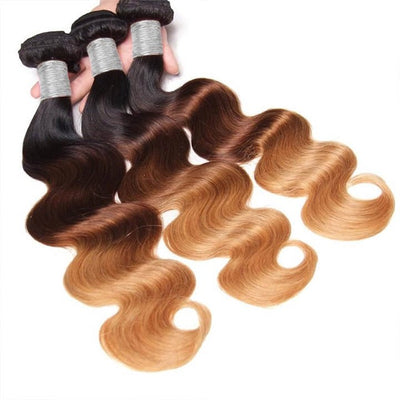 GeetaHair Ombre Blonde Body Wave Human Hair 3 Bundles With 4x4 Lace Closure 100% Human Hair Extension Weaves - GeetaHair