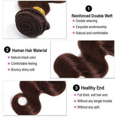 GeetaHair Light Brown Body Wave 3 Bundles With 4x4 Lace Closure Unprocessed 100% Real Human Hair Extensions - GeetaHair