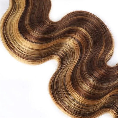 GeetaHair Highlight P4/27 Straight/Body Wave Human Hair 3 Bundles With 4x4 Lace Closure 100% Human Hair Extension Weaves - GeetaHair
