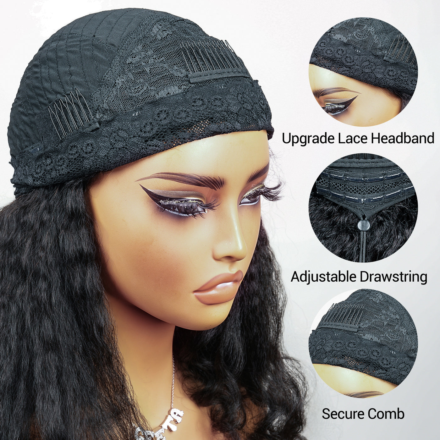 burmese ends kinky straight headband wig cap_detail