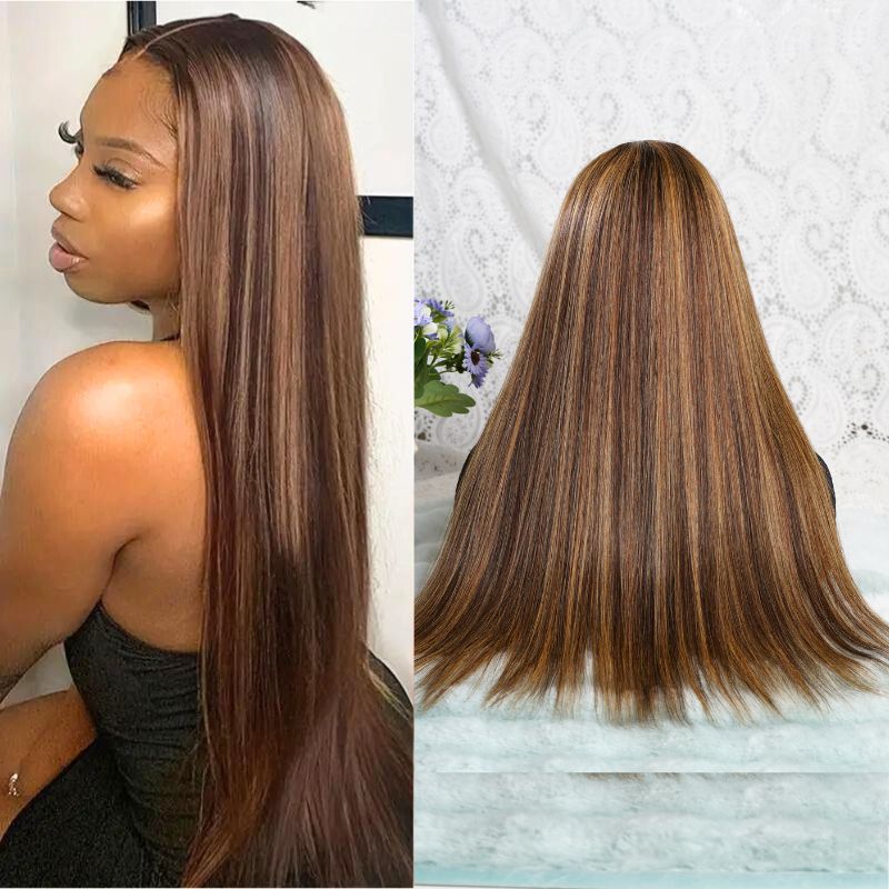 Long Straight HD Lace Wig For Women Human Hair  Wigs Straight Wig For Black Women Brown Mixed Blonde