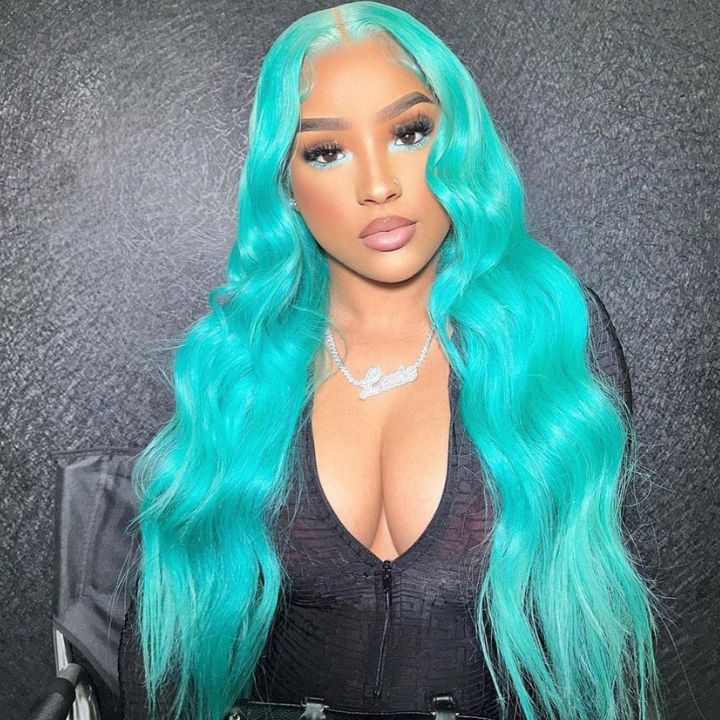 Over $101 Save $100: 6x4.5 Mint Green Body Wave Pre Cut HD Transaparent Lace Human Hair Wigs - Spring 2023 Flash Sale - GeetaHair