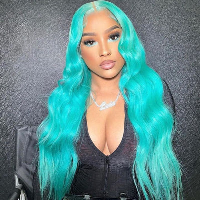 Over $101 Save $100: 6x4.5 Mint Green Body Wave Pre Cut HD Transaparent Lace Human Hair Wigs - Spring 2023 Flash Sale - GeetaHair