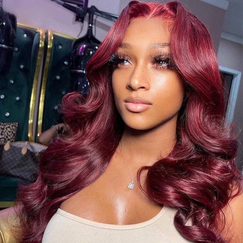 Glueless Wigs 99J Burgundy Body Wave Lace Front Wig Colored Pre Plucked Nature Hairline Human Hair Wigs - GeetaHair - GeetaHair