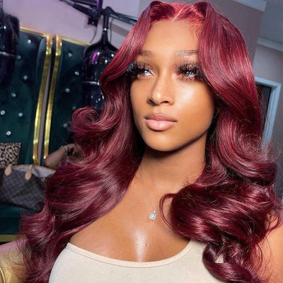 Glueless Wigs 99J Burgundy Body Wave Lace Front Wig Colored Pre Plucked Nature Hairline Human Hair Wigs - GeetaHair - GeetaHair