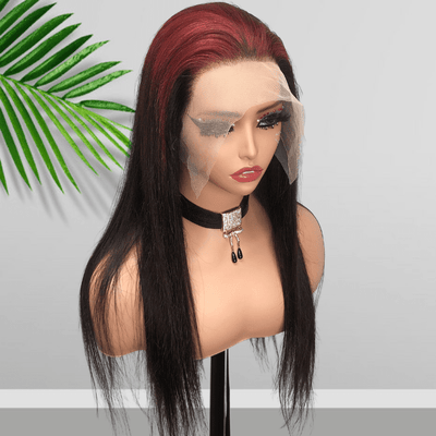 Sparkle burgundy Roots Long Straight 13x4/4x4 Lace Front Wig Ombre 99J Colored Bone Straight Human Hair Wigs - Geeta Hair - GeetaHair