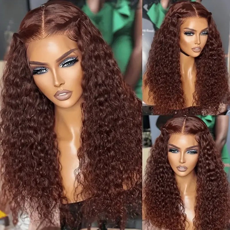 Reddish Brown Spanish Curly 13x4 HD Lace Front Wig Colored HD Transparent Lace Curly Human Hair Wigs - GeetaHair