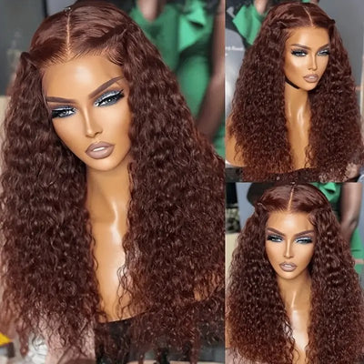 Reddish Brown Spanish Curly 13x4 HD Lace Front Wig Colored HD Transparent Lace Curly Human Hair Wigs - GeetaHair