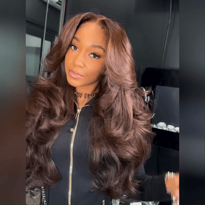 Geeta Full 300% Density Chocolate Brown Human Hair Glueless Lace Closure/Front Colored Loose Wave Wig - GeetaHair