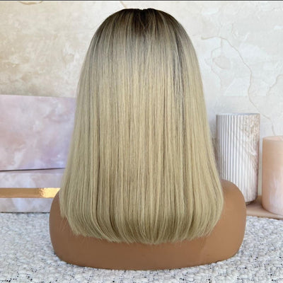 Ash Blonde Lace Front Wig 13x4 Lace Front Straight Bob Human Hair Wigs Pre Blucked 180% Density - GeetaHair