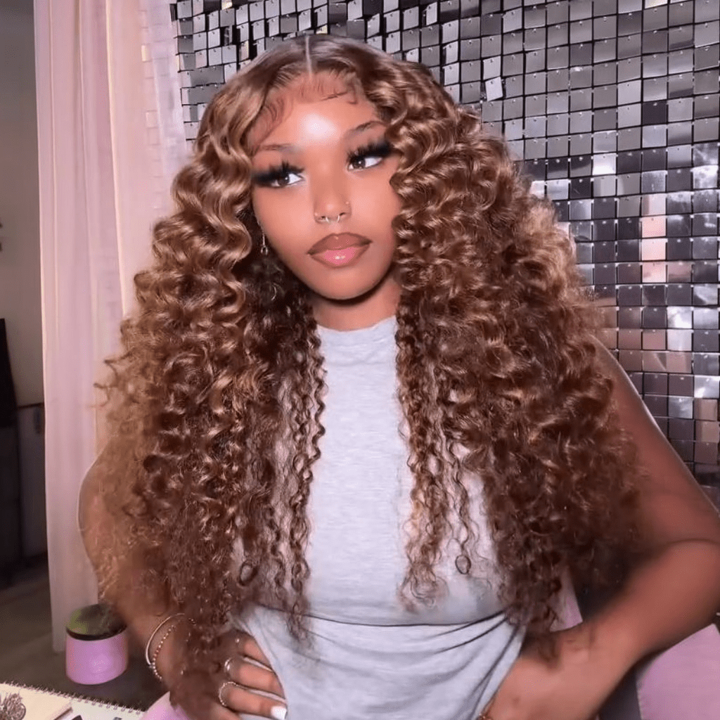 Honey Blonde Highlight Water Wave 13x4 Lace Front / 6x4 Pre Cut Lace Human Hair Lace Wig For Women - GeetaHair