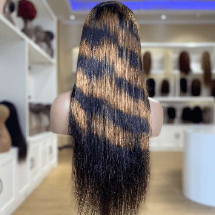 Highlight Twill Zebra Brown Long Straight Hair Glueless 4x4/13x4 HD Lace Front Human Hair Wigs - Geeta Hair - GeetaHair