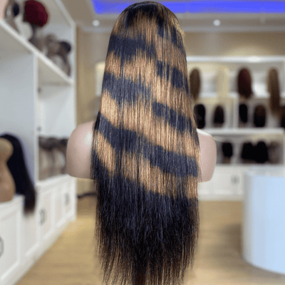 Highlight Twill Zebra Brown Long Straight Hair Glueless 4x4/13x4 HD Lace Front Human Hair Wigs - Geeta Hair - GeetaHair